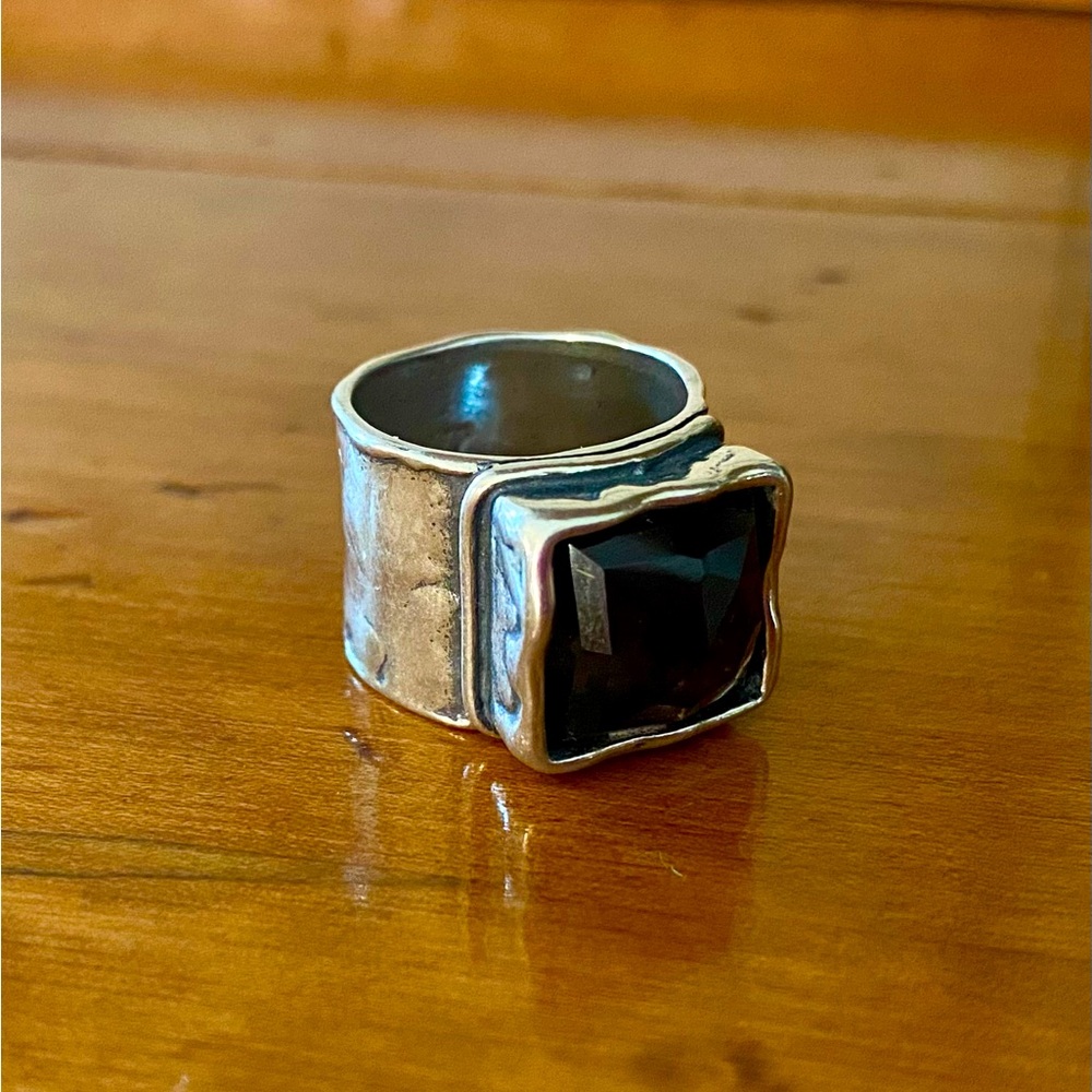 Silpada Smoky Quartz Dusk Sterling Silver Wide Band Ring Size 6.5